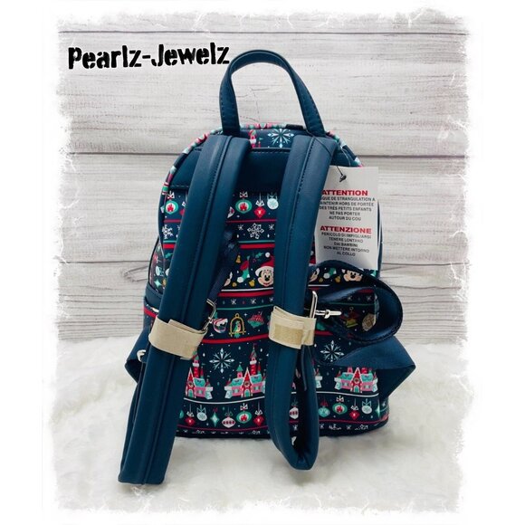 Loungefly Disney Parks Ugly Sweater Landmarks Castle Mickey Mouse Backpack NWT - Picture 4 of 6